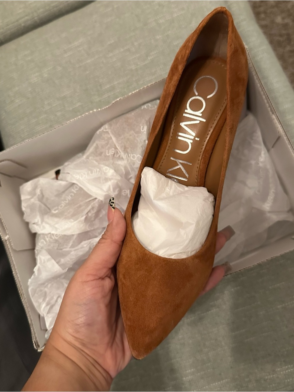 Calvin Klein Women's Pointed Suede Pump — Brown